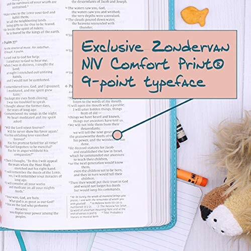 Open Bible with exclusive Zondervan NIV Comfort Print 9-point typeface.
