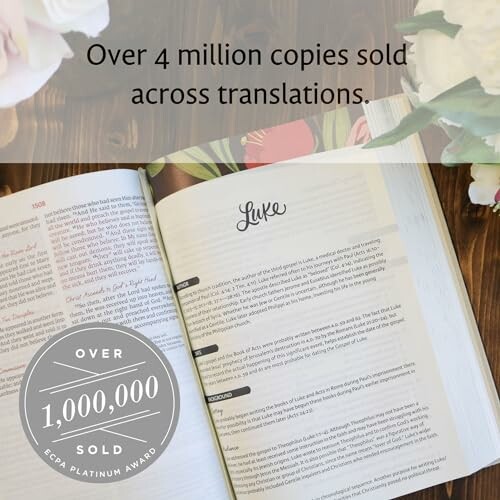 Open Bible with award badge for over 1 million copies sold.