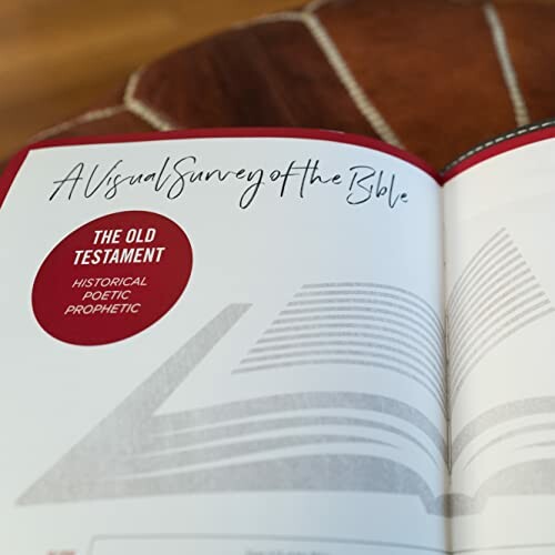 Open book titled 'A Visual Survey of the Bible' showing sections of the Old Testament.