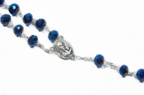 Blue beaded rosary with a silver medallion