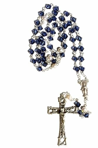 Blue crystal rosary with silver crucifix
