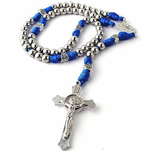 Blue and silver rosary with crucifix