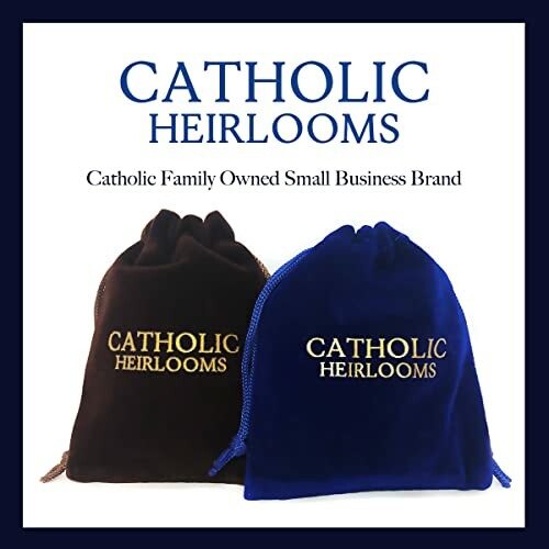 Two Catholic Heirlooms bags, brown and blue, with branding text.