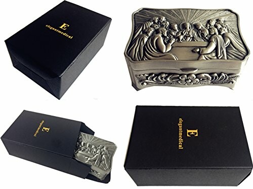 Decorative box with Last Supper design and packaging.