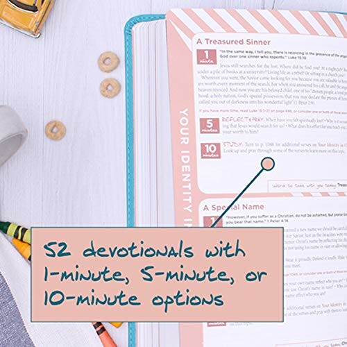 Open book with text about 52 devotional options.