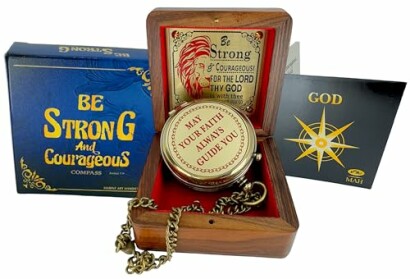 Be Strong and Courageous Brass Compass
