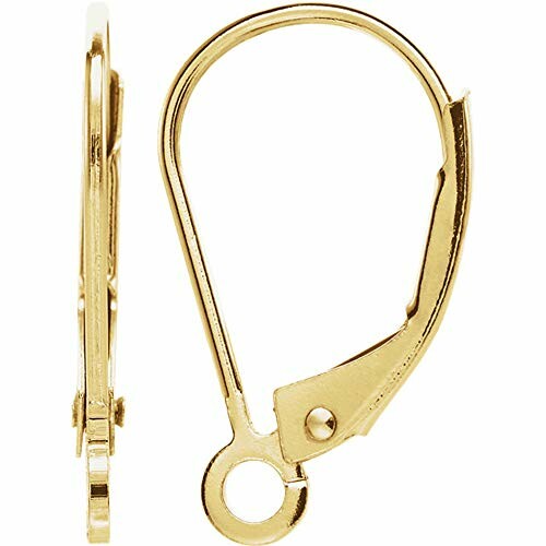 Gold leverback earring hooks, side and front view.