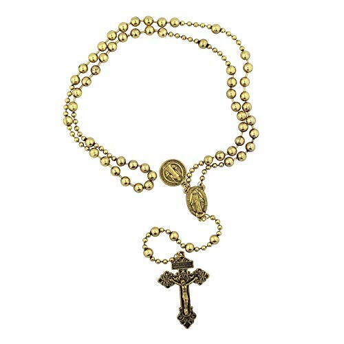 Gold rosary beads with cross and medallion