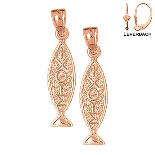 Rose gold ichthus symbol leverback earrings