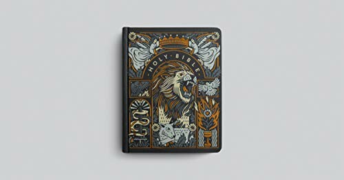 Illustrated Holy Bible with lion and intricate designs