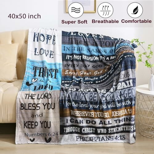 Inspirational quotes blanket on sofa, 40x50 inches, super soft, breathable, comfortable.