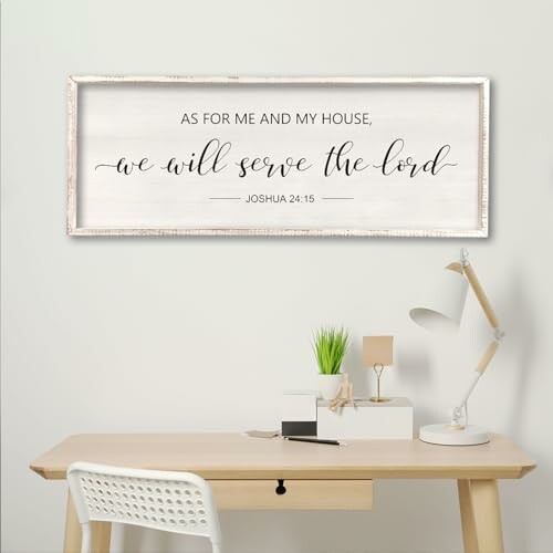 Framed wall art with quote 'As for me and my house, we will serve the Lord'.