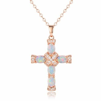 Barzel Rose Gold & White Gold Plated Created Opal Cross Chain
