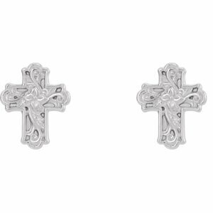 Silver cross-shaped earrings with intricate design