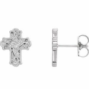 Silver cross earrings with intricate design