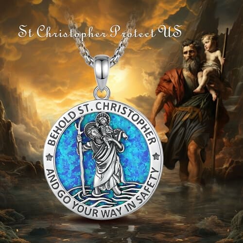 St. Christopher medallion necklace with iconic imagery.
