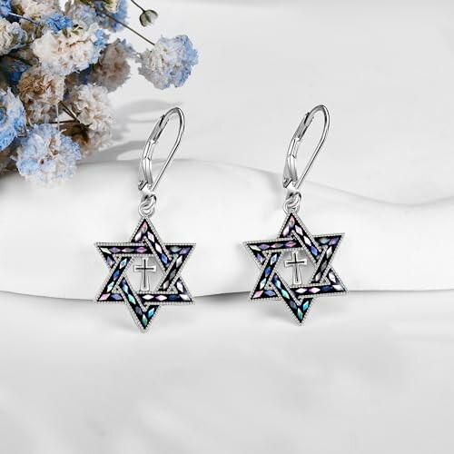 Star of David earrings with cross design