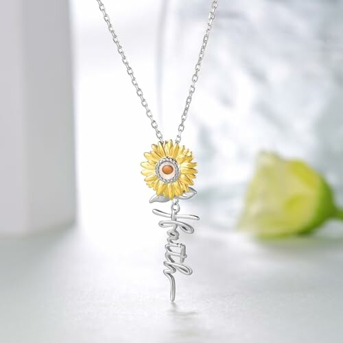 Sunflower necklace with faith pendant