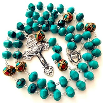 Turquoise TIBET COPPER BEADS STERLING 925 SILVER ROSARY NECKLACE