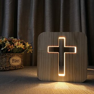WLHONG Cross Shaped Wood Bedside Lamp