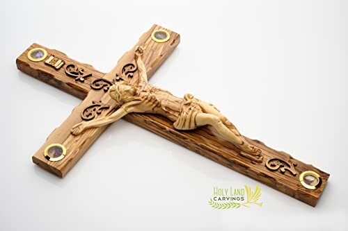Wooden crucifix carving with intricate details