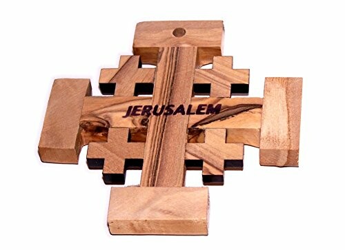 Wooden Jerusalem cross with engraved text